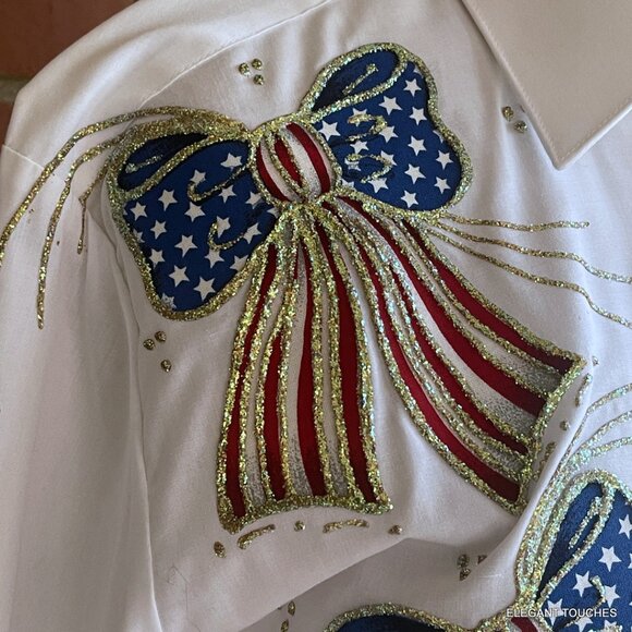 Womens USA Patriotic White Button-Up S / M US Flag Handcraft Vintage Y2K Western - Picture 5 of 15